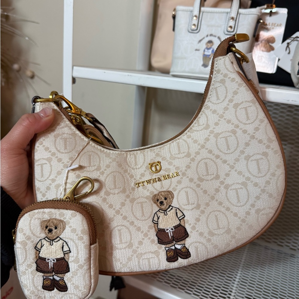Teddy Bear Beige Shoulder Bag with Coin Pouch
